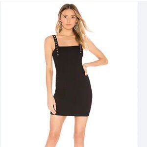 H:ours Amya black mini dress buckle straps bustier style body con Revolve Sz S